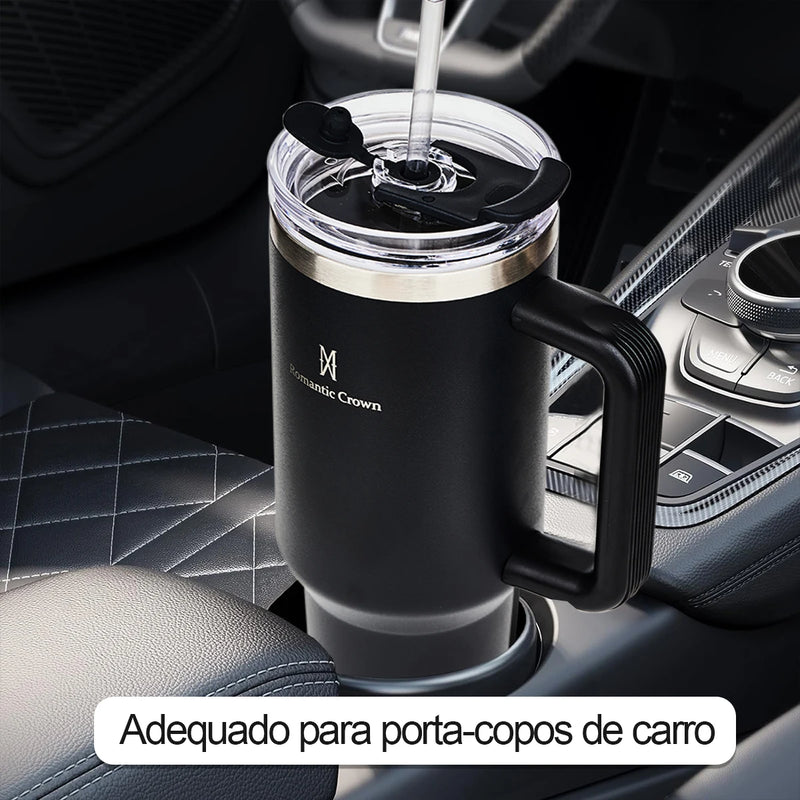 Copo térmico de aço inoxidável 304 da Romantic Crown com canudo, copo térmico a vácuo, garrafa térmica de água, caneca de 40 OZ